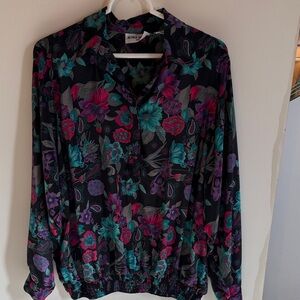 Alfred Dunner Women's Floral Blouse - Black, Pink, and Teal